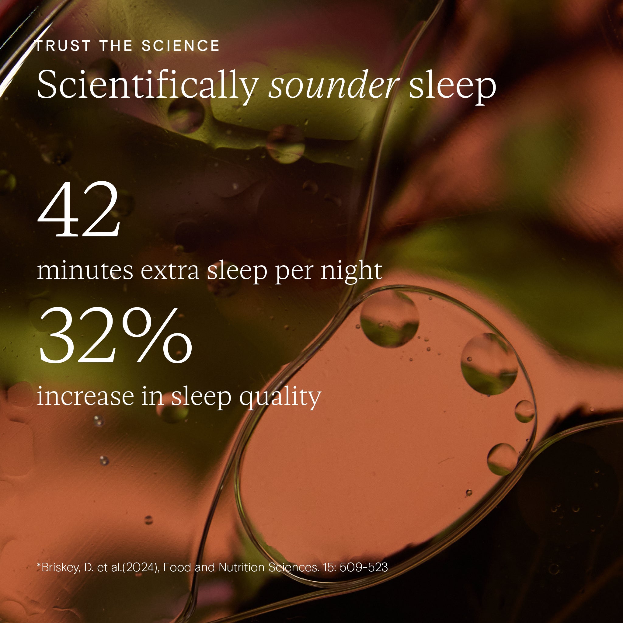 Promotional graphic about scientific sleep improvement with text overlay on a blurred background.