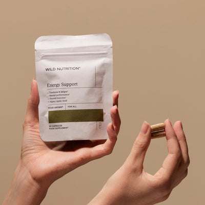 Energy Support 10-day sample pack with capsules, featuring B Vitamins for sustained energy and immune support.