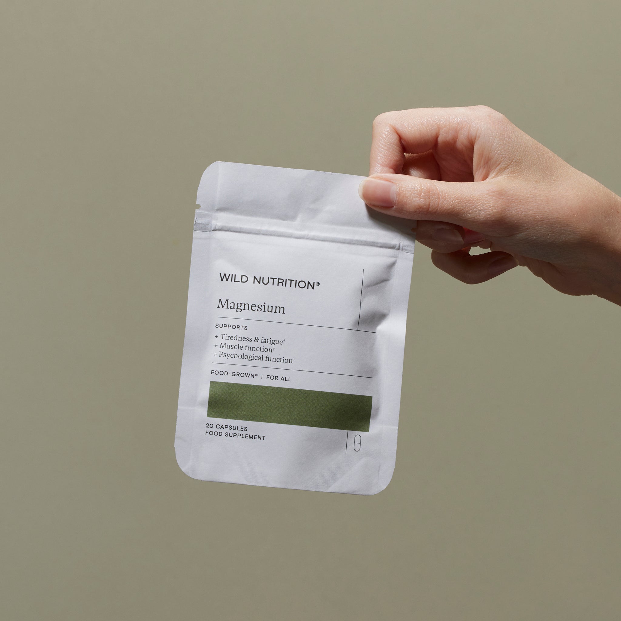 Wild Nutrition Magnesium 10-day sample pack, supports muscle function, energy release, and psychological well-being.