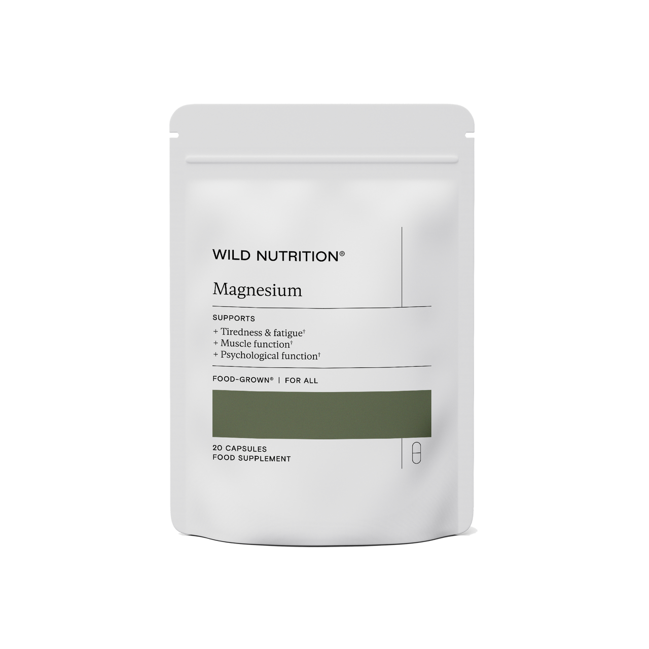 Wild Nutrition Magnesium 10-day sample pack, supports muscle function, energy release, and psychological well-being.
