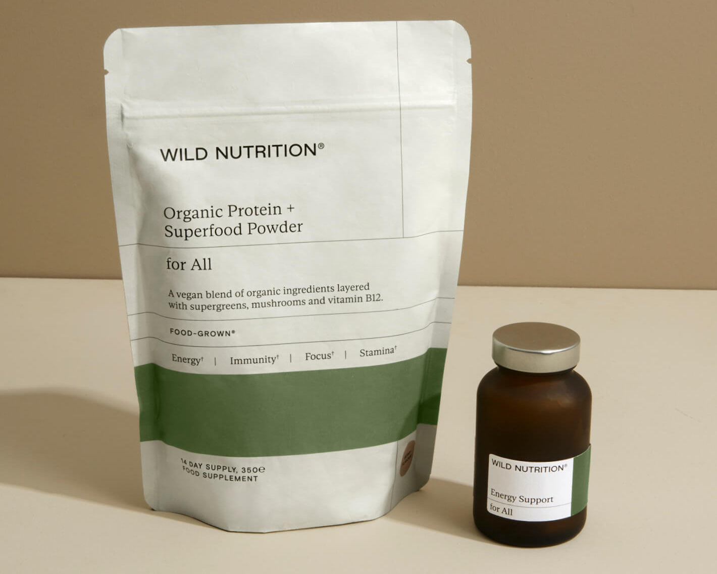 Wild Nutrition Organic Protein and Superfood Powder pouch refill for natural energy and immunity support.