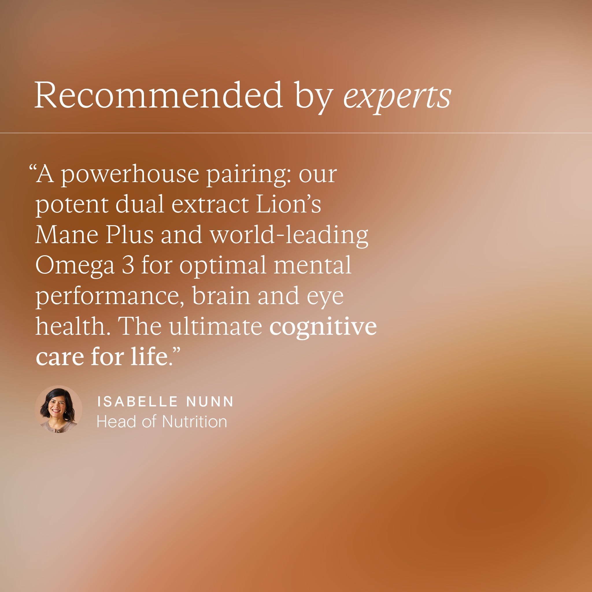 Promotional image featuring a Lion’s Mane brain health supplement quote from Head of Nutrition at Wild Nutrition.