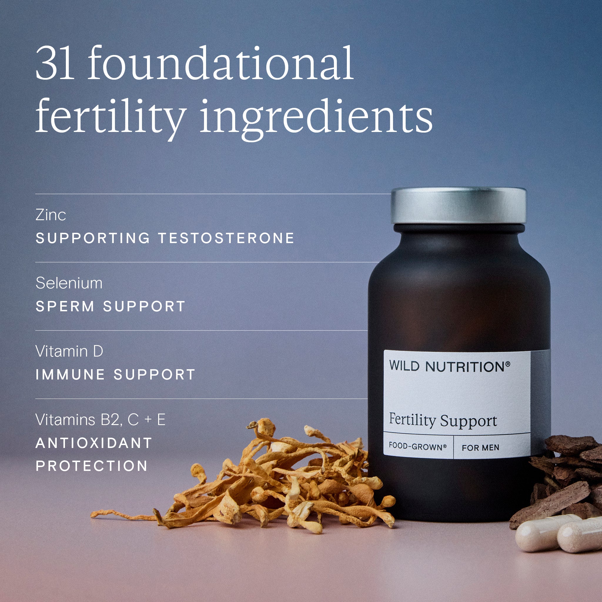 31 foundational fertility ingredients - Wild Nutrition's Fertility Support for Men