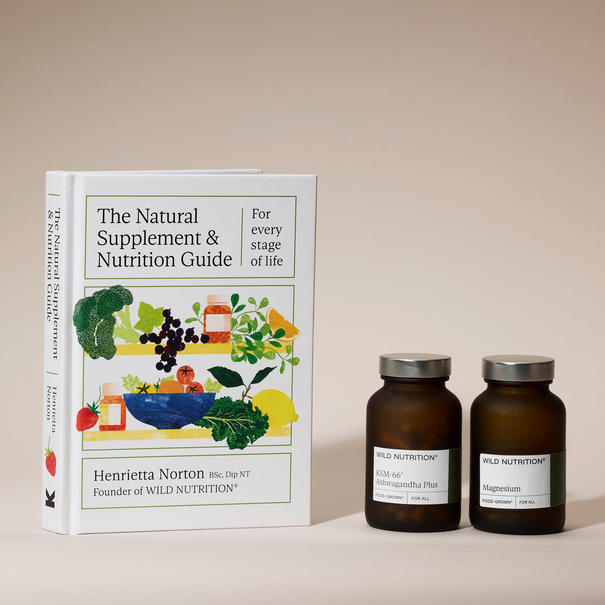 The Natural Supplement & Nutrition Guide by Henrietta Norton alongside Wild Nutrition KSM-66 Ashwagandha Plus and Magnesium supplements