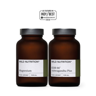 Night Time Duo from Wild Nutrition: Magnesium and KSM-66 Ashwagandha for relaxation and better sleep.