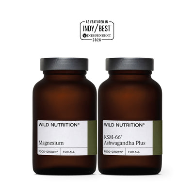 Night Time Duo from Wild Nutrition: Magnesium and KSM-66 Ashwagandha for relaxation and better sleep.