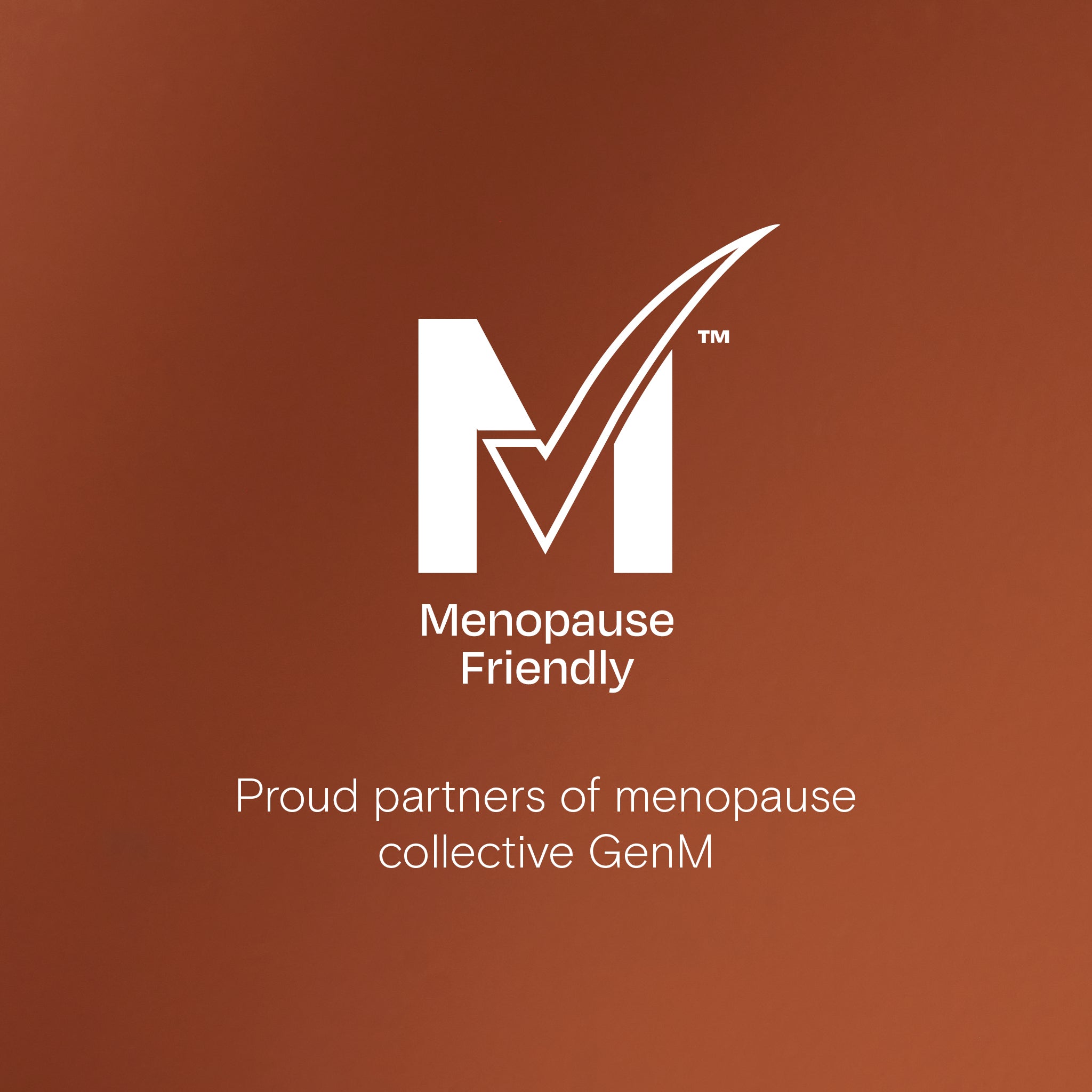 Menopause Friendly logo with text about partnership with GenM collective for support during menopause.