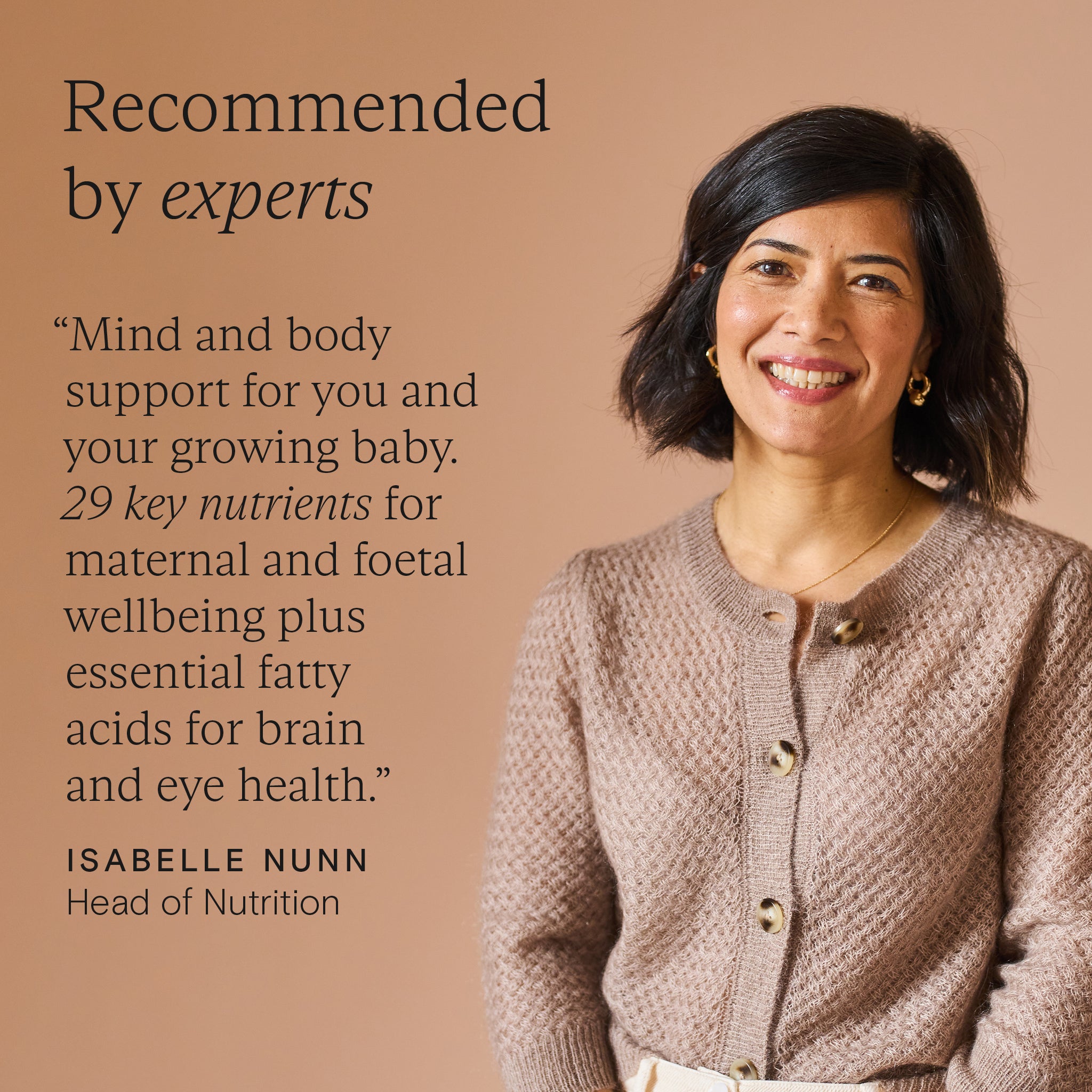 Isabelle Nunn, Head of Nutrition, promotes essential nutrients for maternal and fetal health during pregnancy.