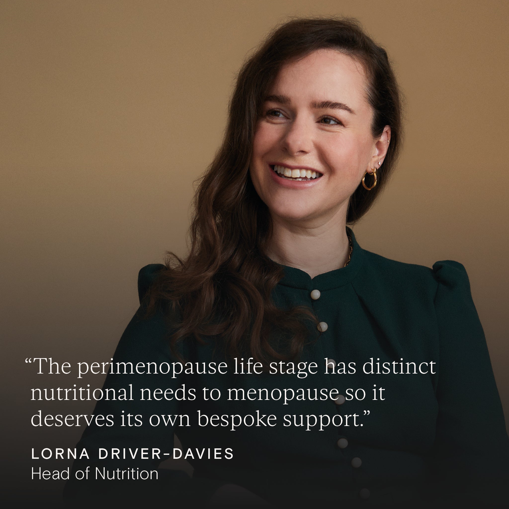 Lorna Driver-Davies, Head of Nutrition, discussing perimenopause nutritional needs and support.