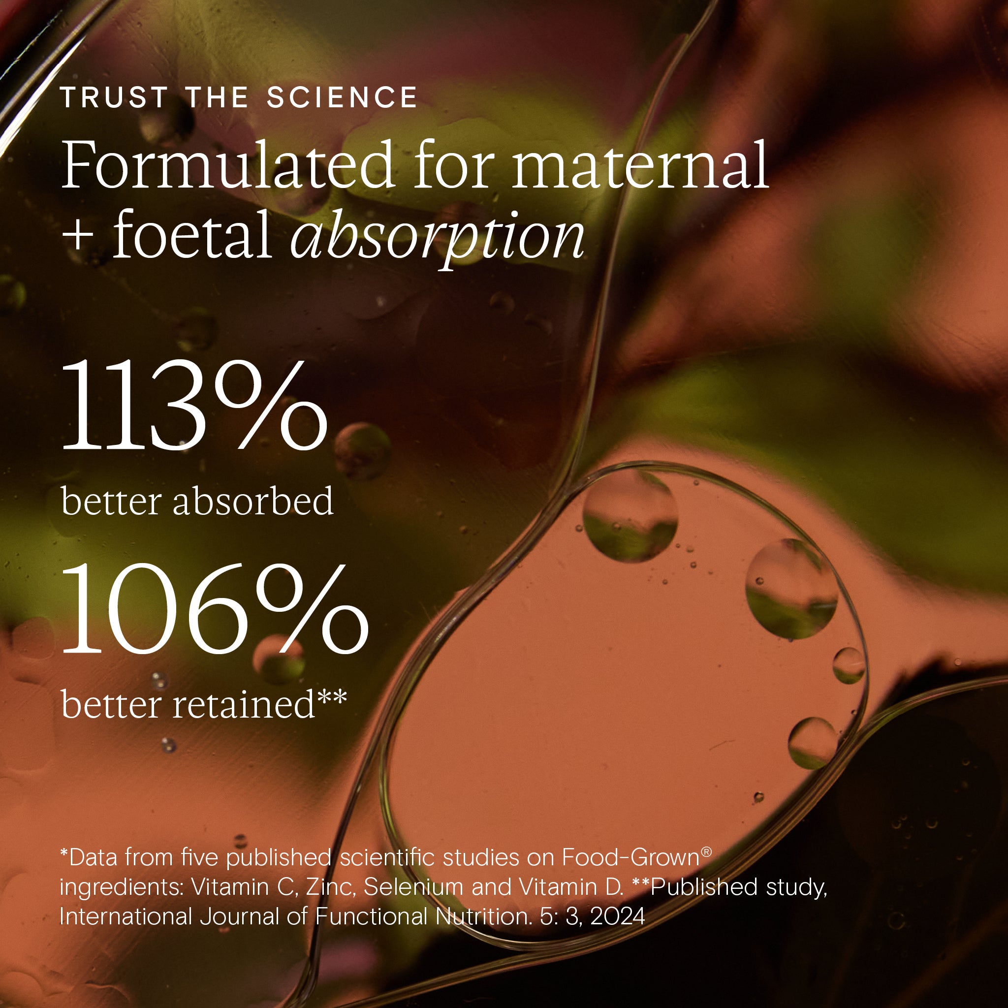 Image promoting better nutrient absorption for mothers and babies, showcasing absorption statistics for prenatal supplementation.