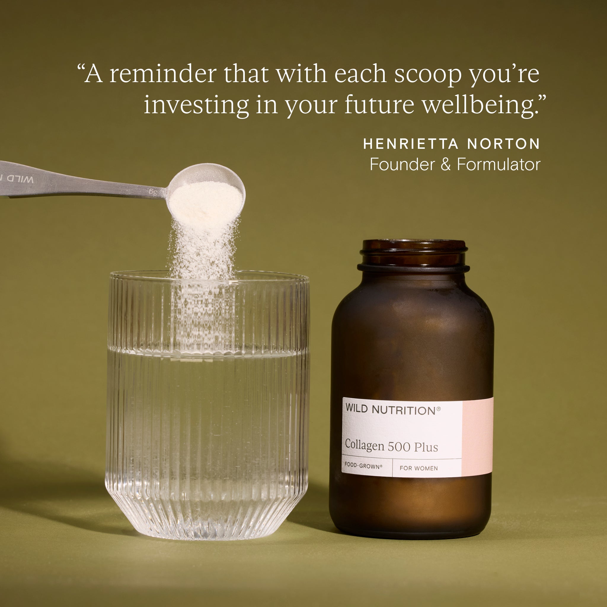 Wild Nutrition Wellbeing Scoop mixed in water – vibrant wellness drink with daily nutrients