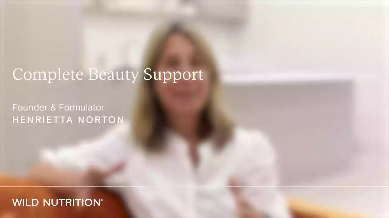 Henrietta Norton, founder of Wild Nutrition, discussing Complete Beauty Support product for enhanced skincare.