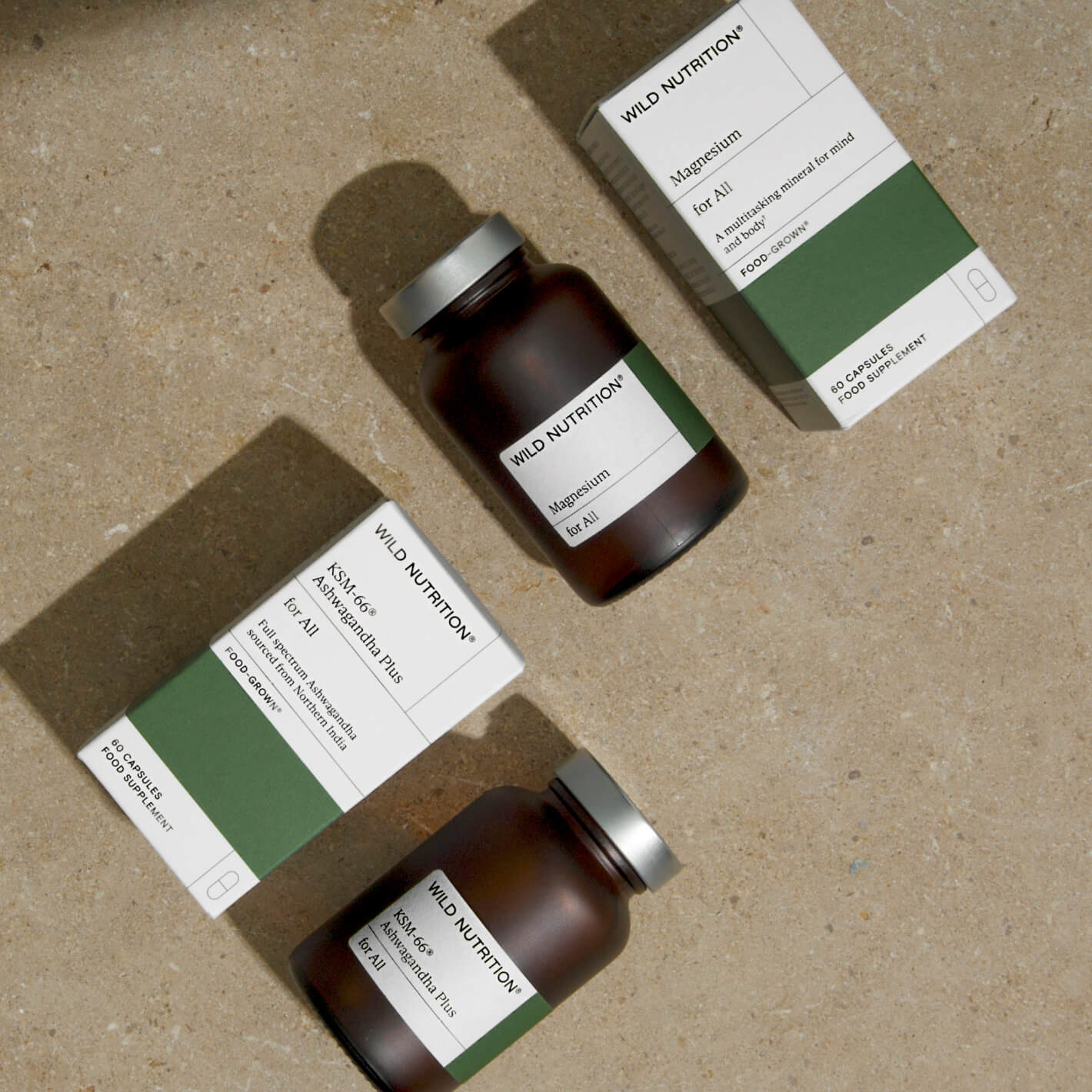 Night Time Duo products featuring magnesium and ashwagandha for relaxation and better sleep on a light background.