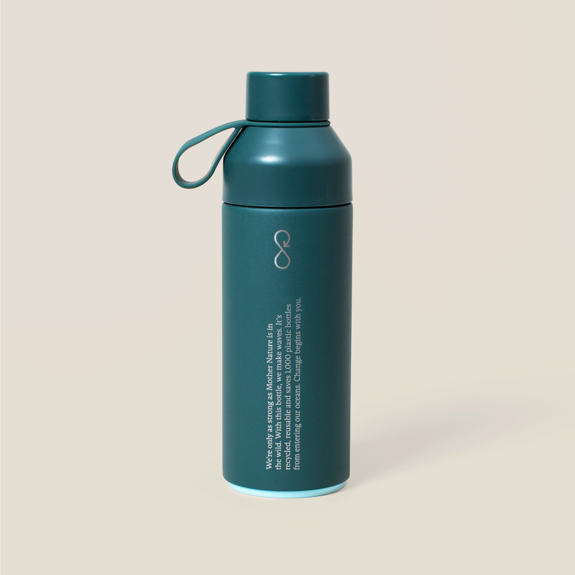 Back of Wild Nutrition Ocean Bottle showing sustainability message about preventing 1,000 plastic bottles from entering the ocean