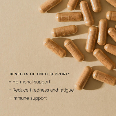 Endo support supplement benefits are hormonal support, reduce triedness + fatigue and immune support