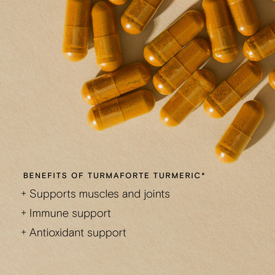 Benefits of Turmaforte turmeric are support muscle and joints, immune support, antioxidant support